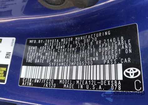 2021 Toyota Corolla Se from USA, damaged, VIN 5YFS4MCE2MP065200